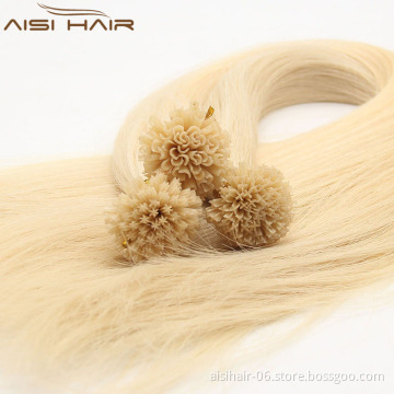 Aisi Hair Grade 9a Indian Keratin Capsules Human  Hair Nail U Tip Machine Made Pre Bonded Hair Extension